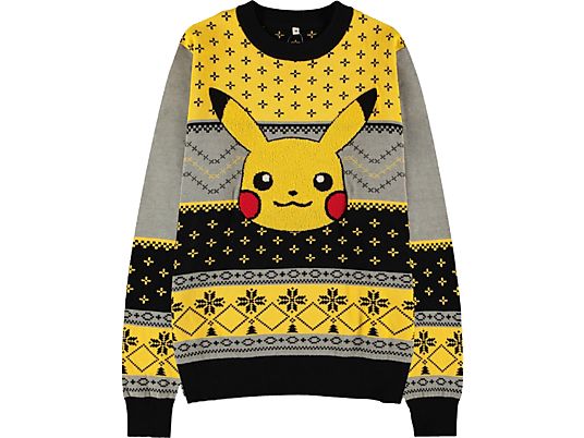 DIFUZED Nintendo: Pokémon Pikachu - Christmas - Maglione di Natale (Giallo/Grigio/Nero)
