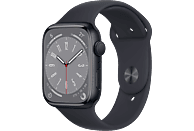 APPLE Watch Series 8 (GPS) 45 mm Smartwatch Aluminium Fluorelastomer, 140 - 220 mm, Armband: Mitternacht, Gehäuse: Mitternacht