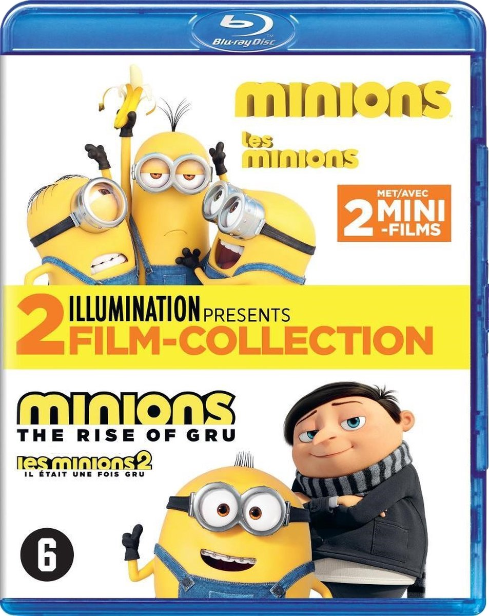 Een Blu-ray disc cover van 'Minions' filmcollectie, met meerdere Minion karakters en tekst.