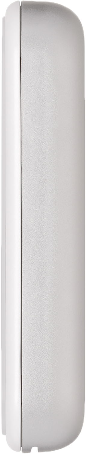 White, side view of a device. The side is smooth and featureless.