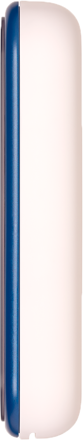 Side view of a white and blue smart home device. The device has a rounded rectangle shape.