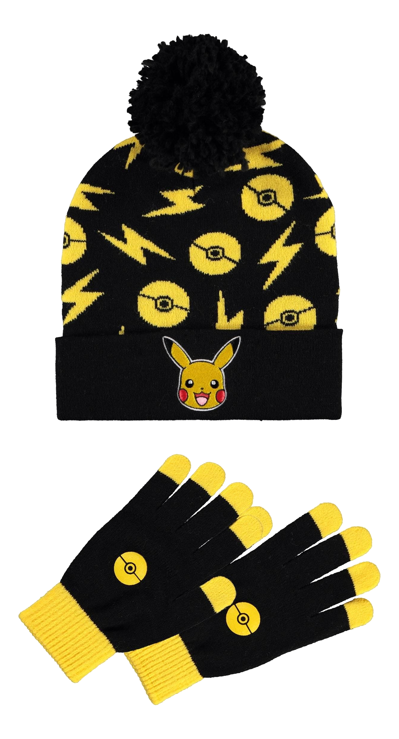 DIFUZED Nintendo: Pokémon Pikachu Giftset - Beanie + Handschuhe (Schwarz/Gelb/Rot)