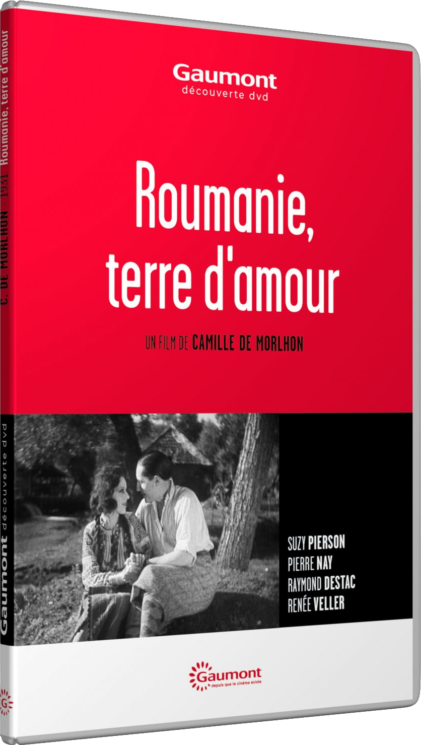 Couverture DVD : Roumanie, terre d'amour, avec des personnes en noir et blanc.