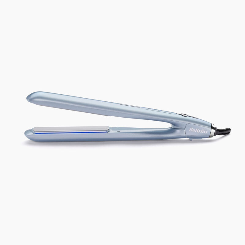 Blue BaByliss hair straightener, open.