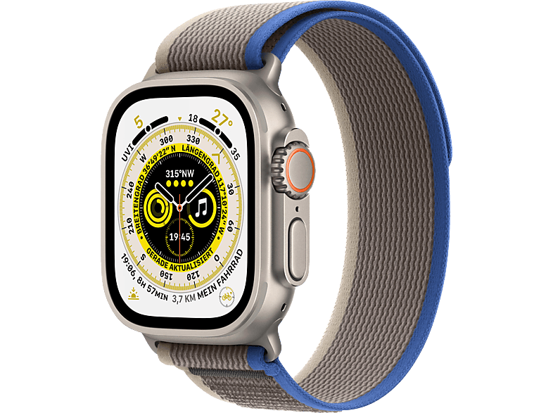 180 Blau/Grau mm, 130 APPLE Watch Smartwatch Ultra - W Nylon/Gewebe, GPS+CEL TIT Titan 49 TRAIL S/M