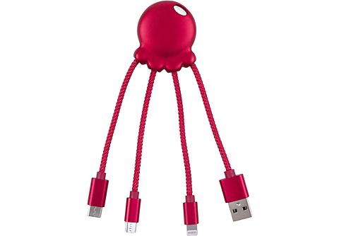 XOOPAR Eco-Octopus-kabelset USB/Micro-USB/USB-C/Lightning Metallic Rood