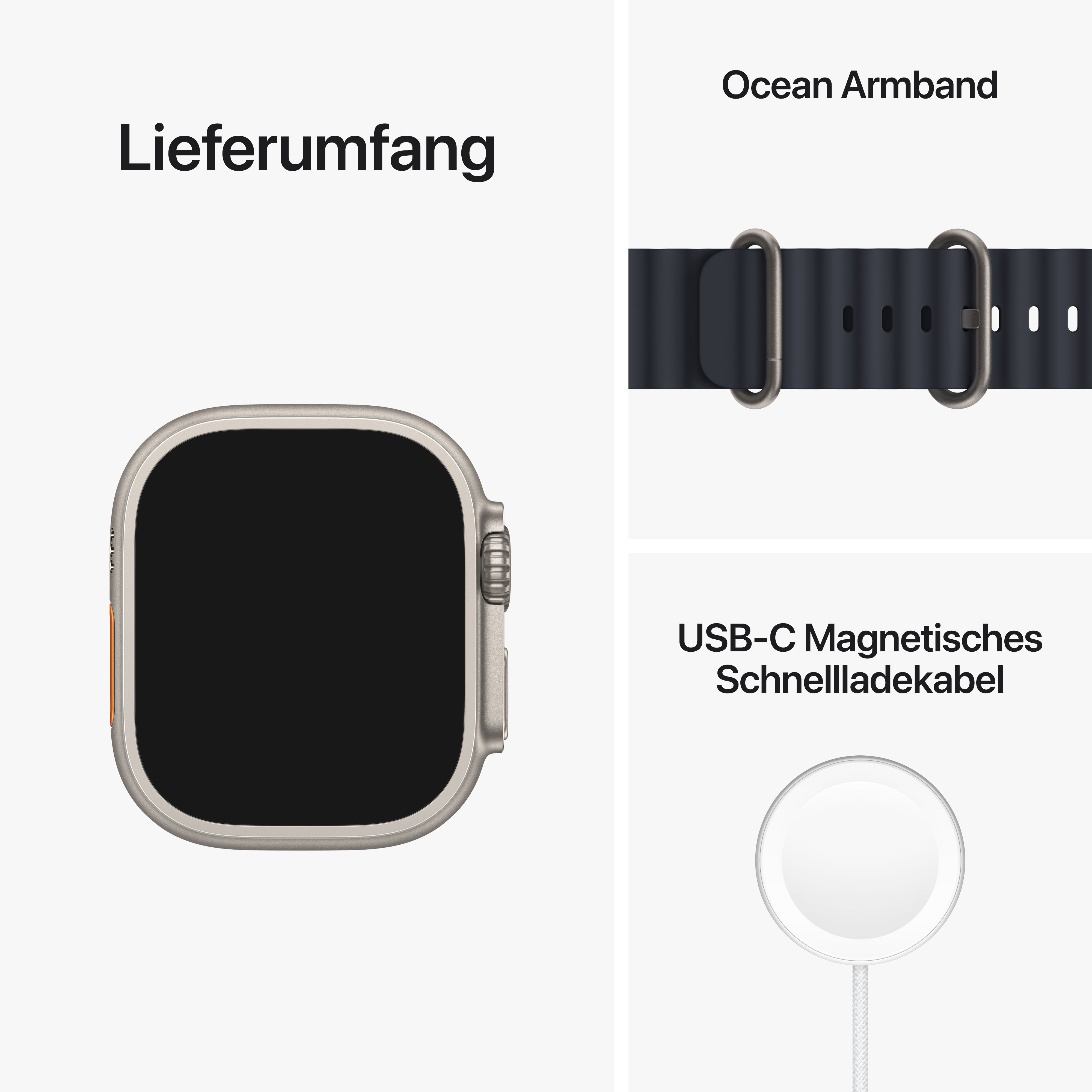APPLE Watch Ultra GPS+CEL 49 TIT W Smartwatch Titan Elastomer, 130-200 mm, Mitternacht