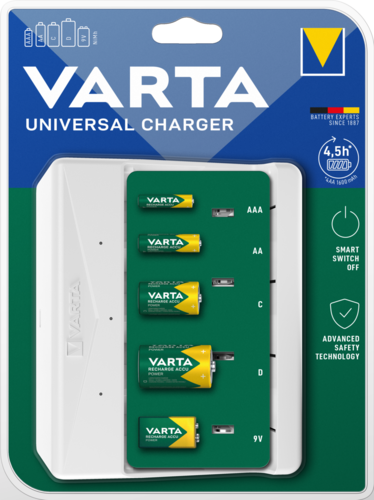 Varta univerzális töltő különböző méretű elemekkel.