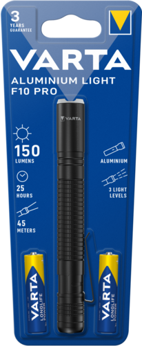 Varta aluminium light F10 pro zseblámpa kék csomagban, elemekkel.