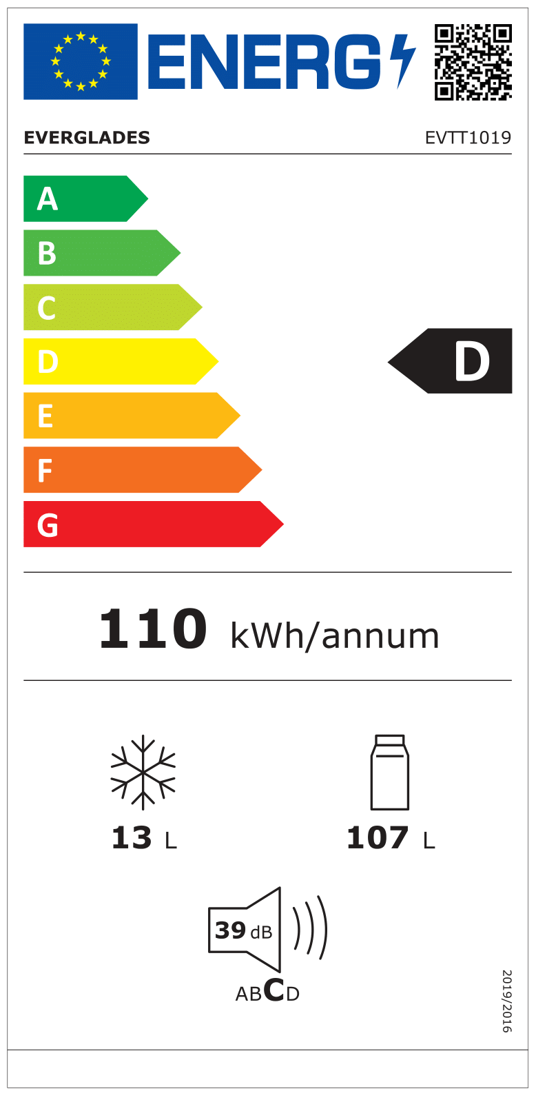 Energy label for a fridge, with an energy efficiency rating of D.