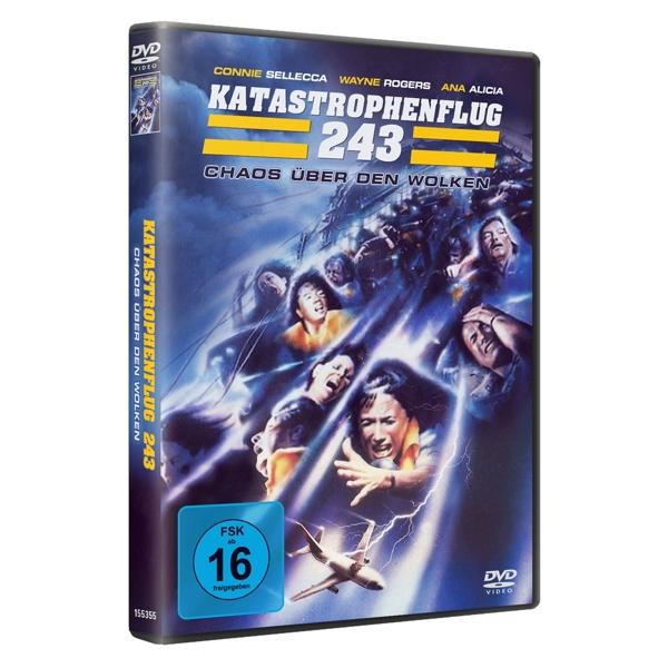 DVD-Hülle von 'Katastrophenflug 243' mit Flugzeug und Personen in Not.
