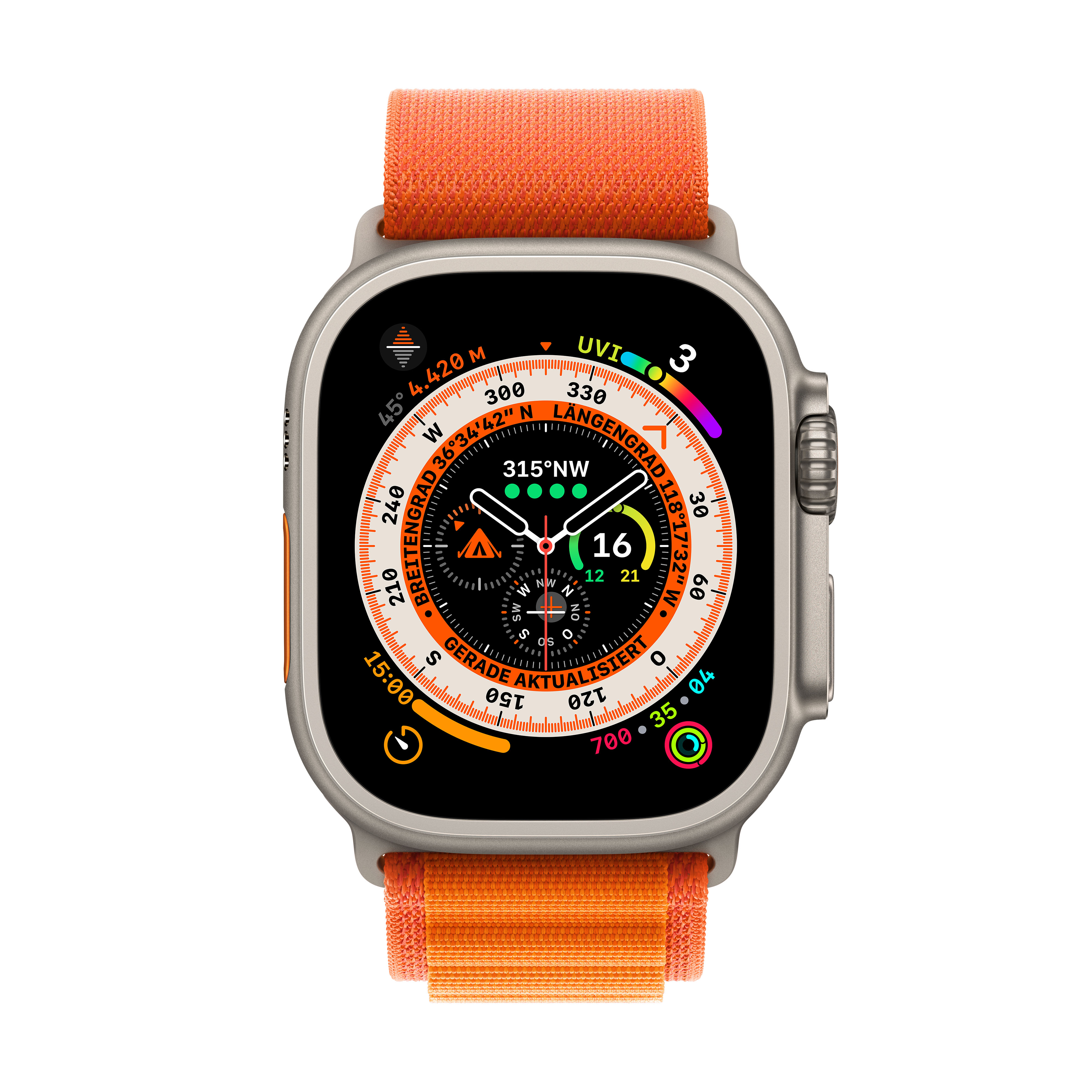 Watch Smartwatch MEDIUM W 145 - mm, Ultra 49 APPLE TIT Titan 190 Gewebe, GPS+CEL Orange