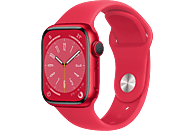APPLE Watch Series 8 (GPS + Cellular) 41 mm Smartwatch Aluminium Fluorelastomer, 130 - 200 mm, Armband: (PRODUCT)RED, Gehäuse: (PRODUCT)RED