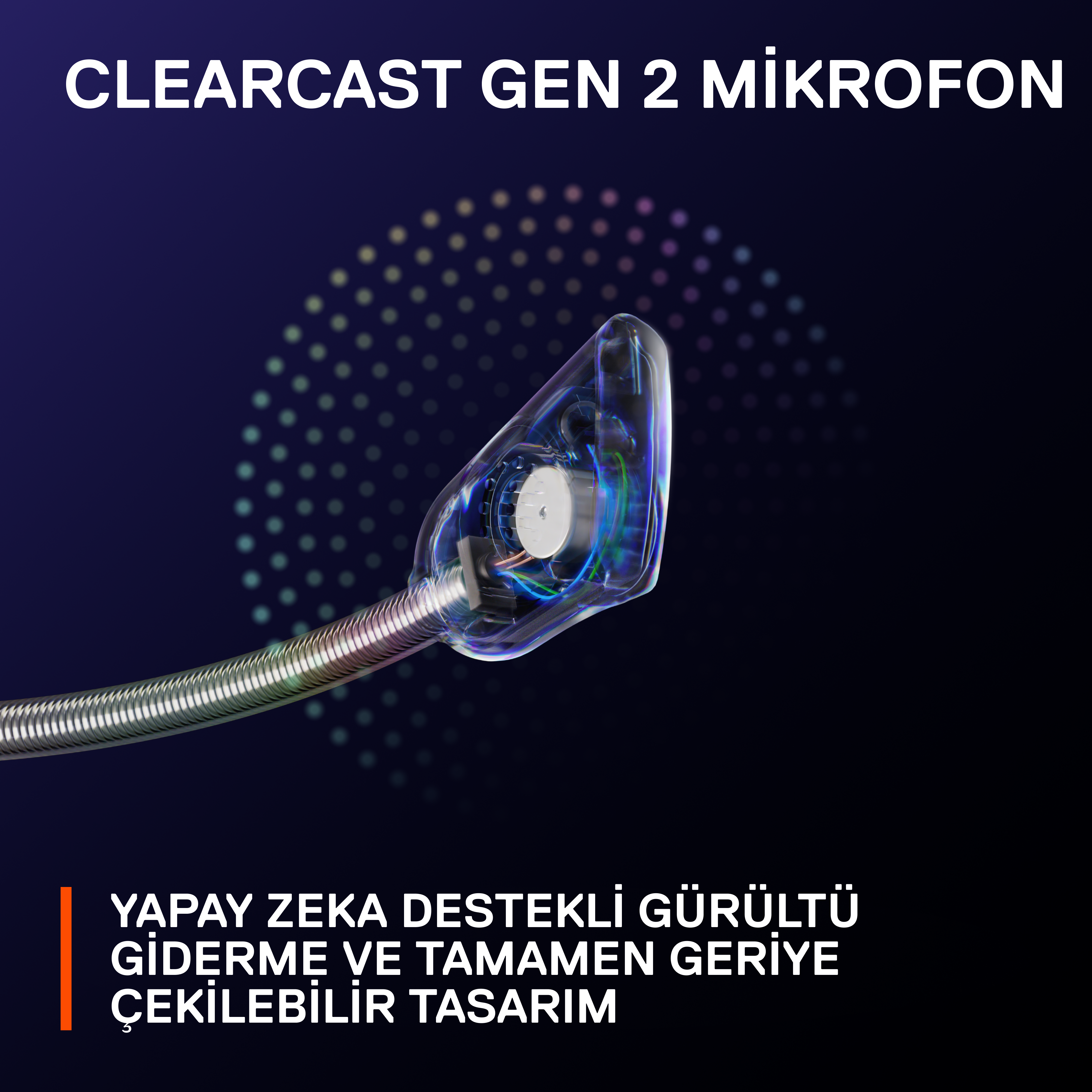 Esnek bir kol ve koyu bir arka plan ile Clearcast mikrofon.