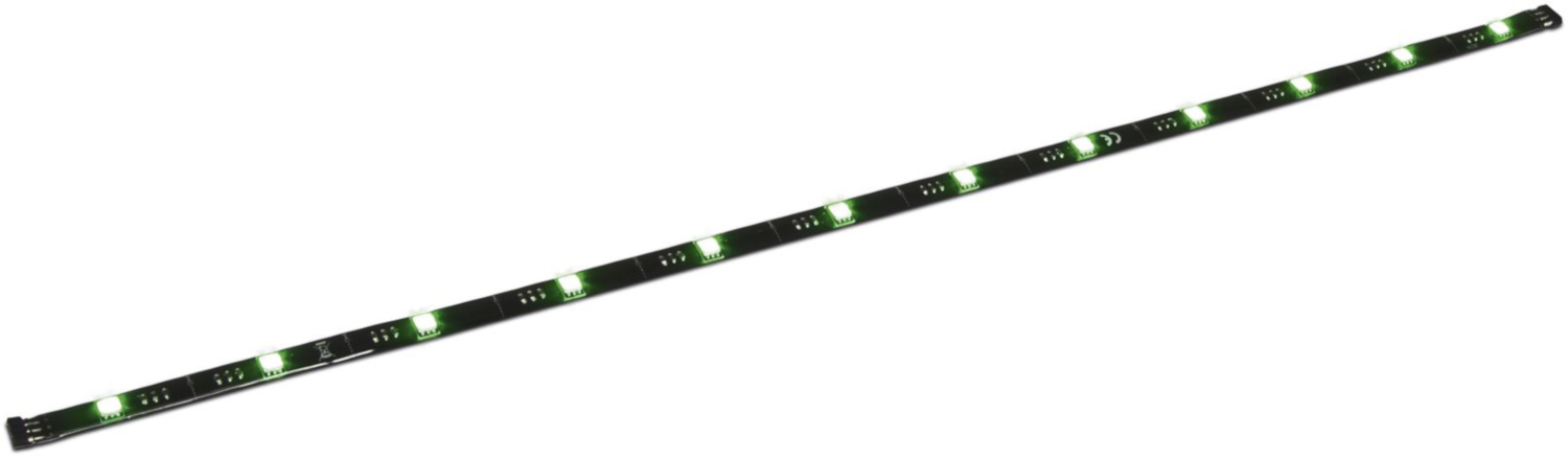 Long, black LED strip with many small, green lights.