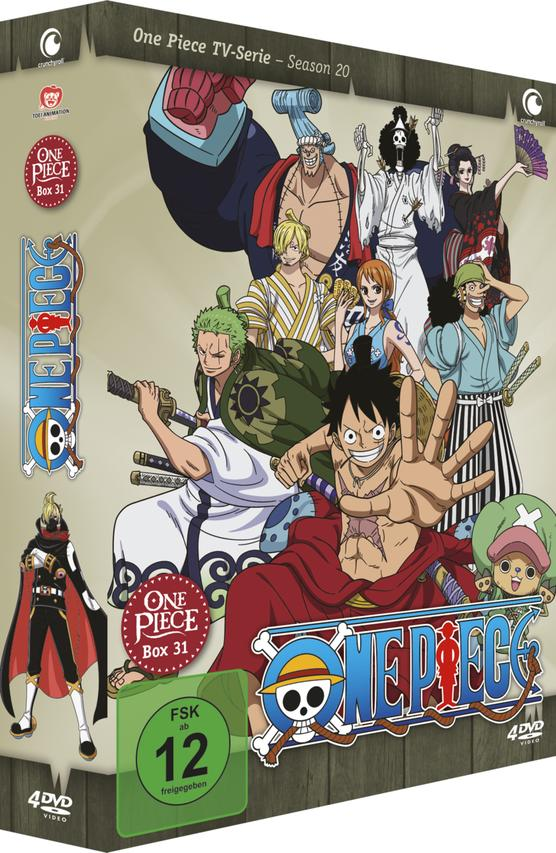 One Piece Box-Set-Cover mit verschiedenen Charakteren in traditioneller japanischer Kleidung.
