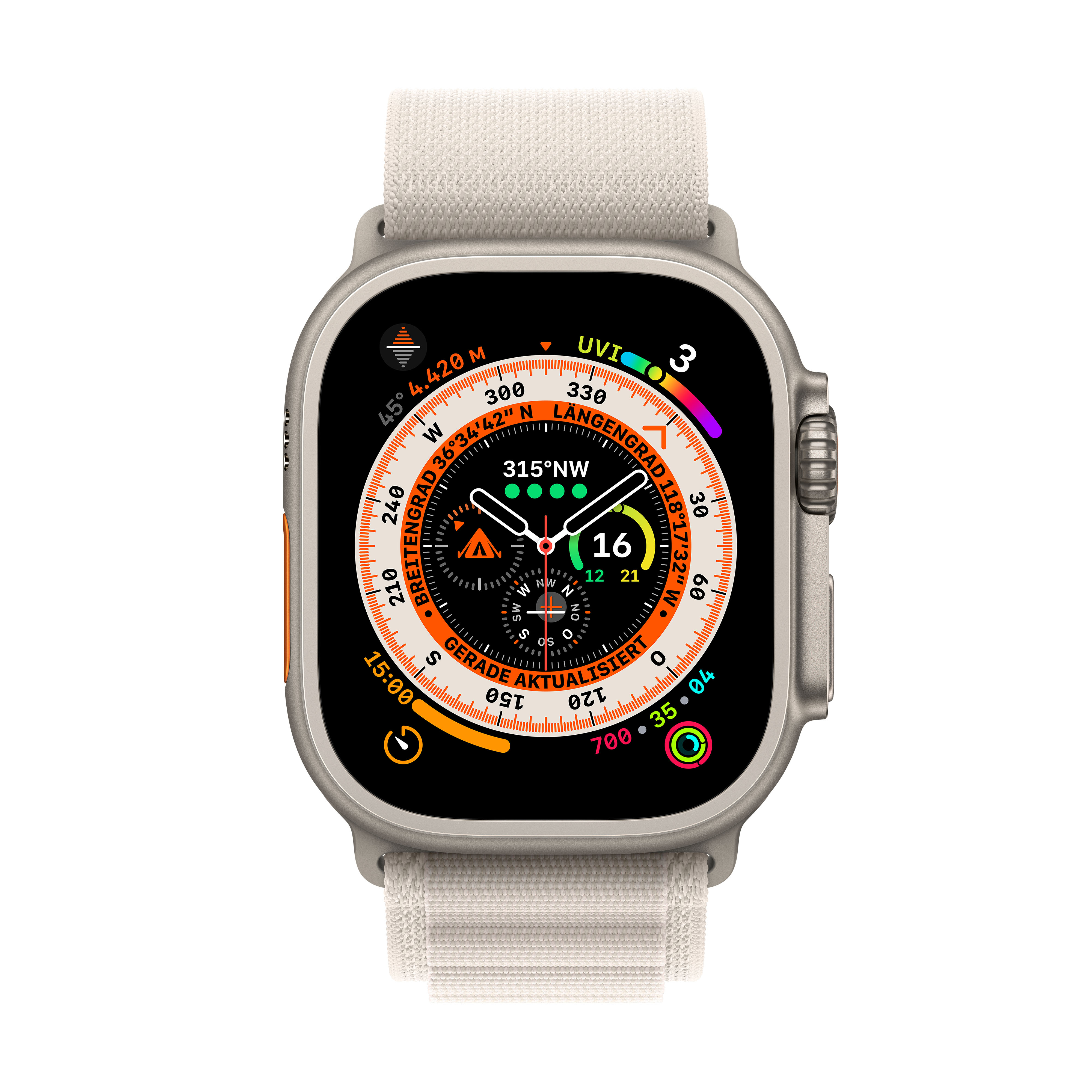 APPLE Watch Ultra GPS+CEL 49 TIT W SMALL Smartwatch Titan Gewebe, 130 - 160 mm, Polarstern