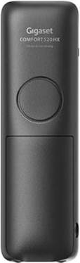 Ein schwarzes Gigaset Comfort 520HX Telefon. Es zeigt die Rückseite des Telefons.