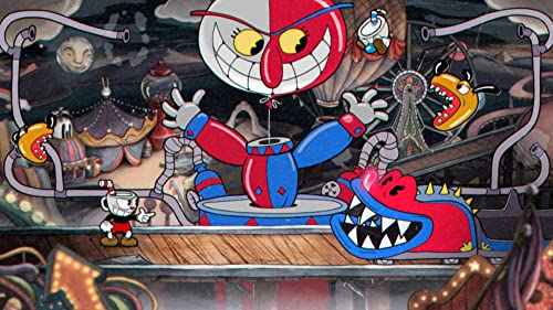Escena de dibujos animados con un payaso gigante y otros personajes.