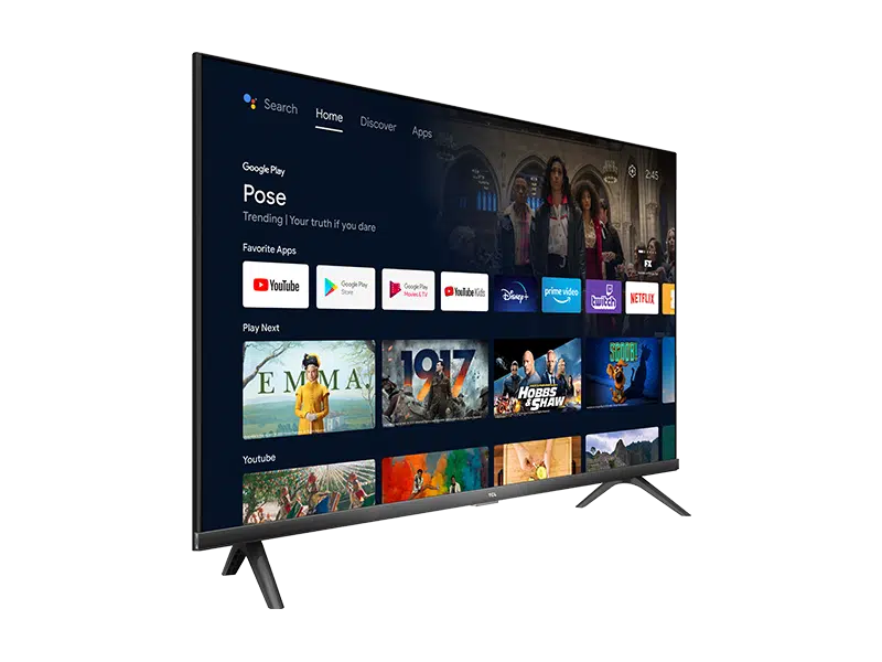 Un televisor de pantalla plana grande que muestra un menú de servicio de transmisión.