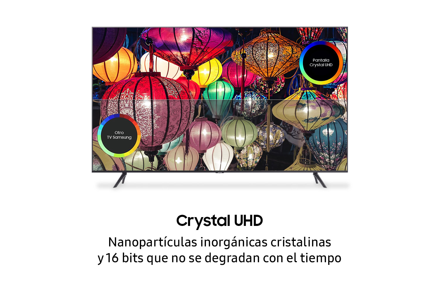 Una gran pantalla de TV que muestra imágenes coloridas con texto.