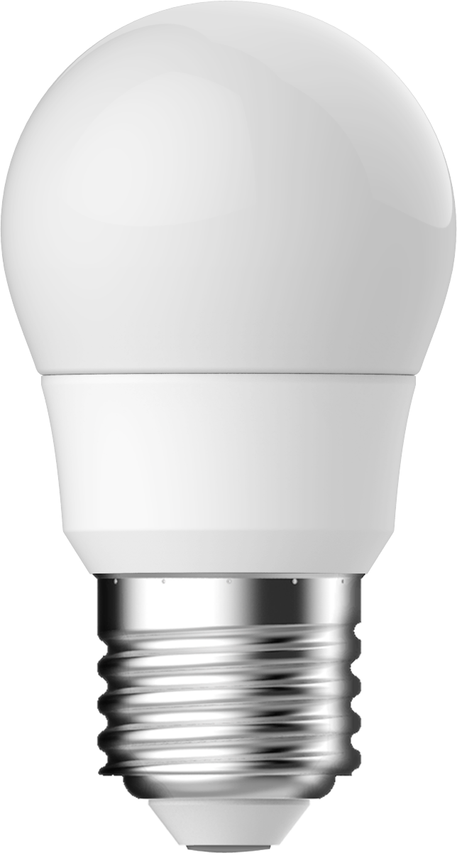 Une ampoule LED blanche avec une base argentée, isolée sur fond noir.
