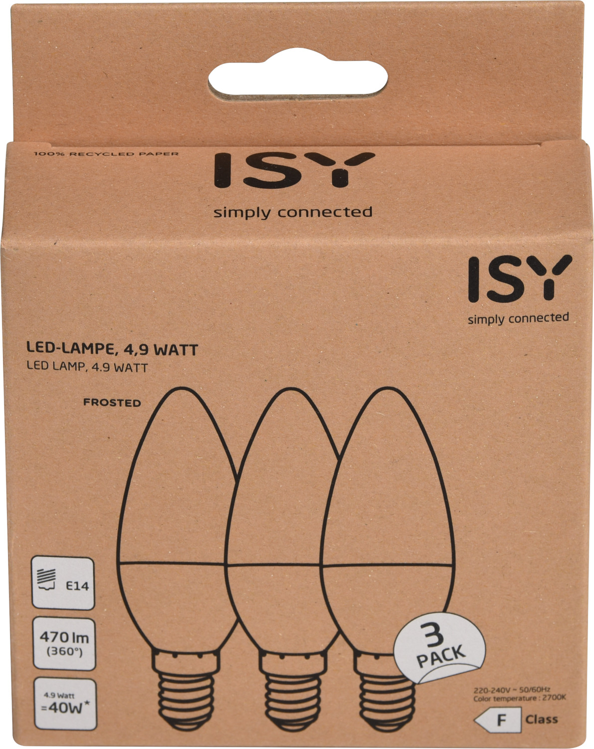 Cardboard box with three light bulb outlines and text.