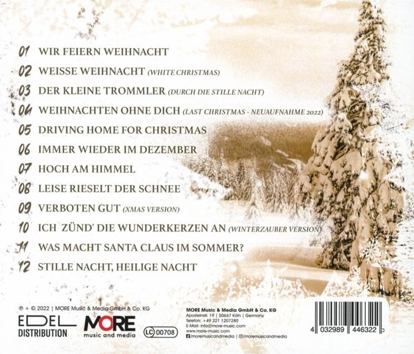 Rückseite einer Weihnachtsmusik-CD. Zeigt eine verschneite Winterlandschaft.