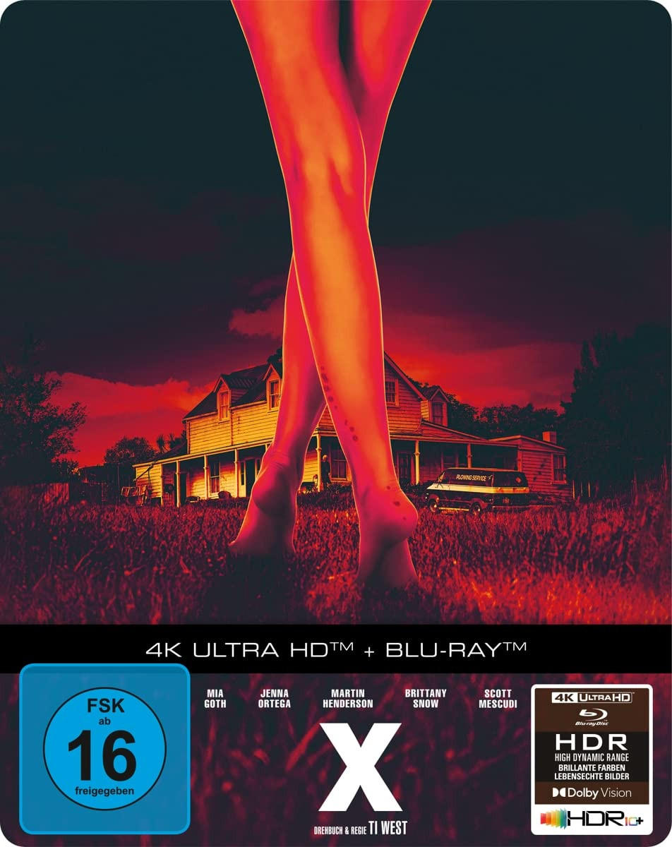Filmcover. Beine einer Frau, ein Haus und der Titel: X. Die Altersfreigabe ist FSK 16.