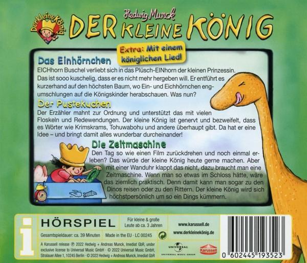 Buchcover, Cartoon-Bild, mit gelbem Dino und Krone.