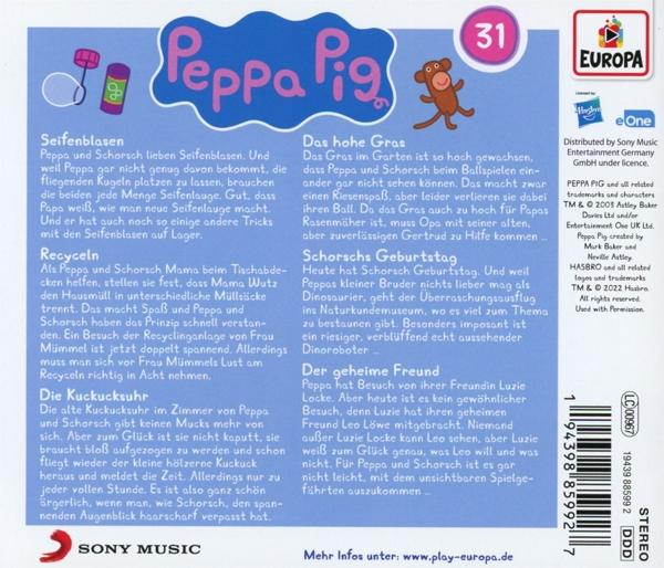 Rückseite einer Peppa Wutz DVD-Hülle mit deutschem Text und Charakterbildern.