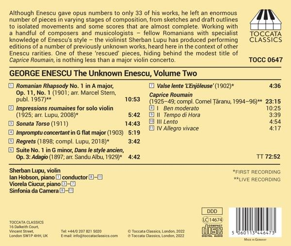 Lupu,Sherban/Hobson,Ian/Sinfonia da Camera - The Unknown Enescu,Volume Two  - (CD)