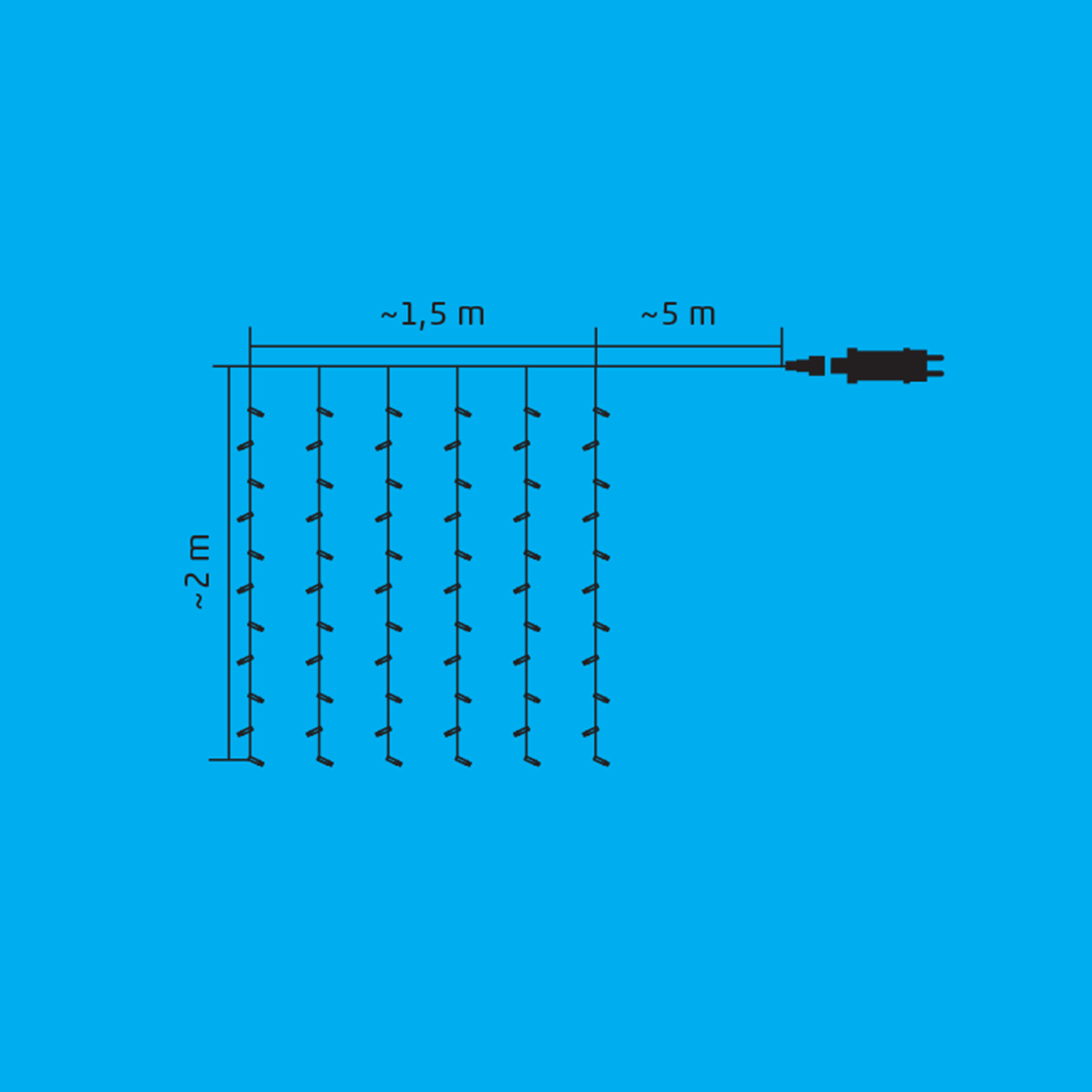 Diagram a lámpák sorozatát mutatja, mérésekkel. Kék háttér.