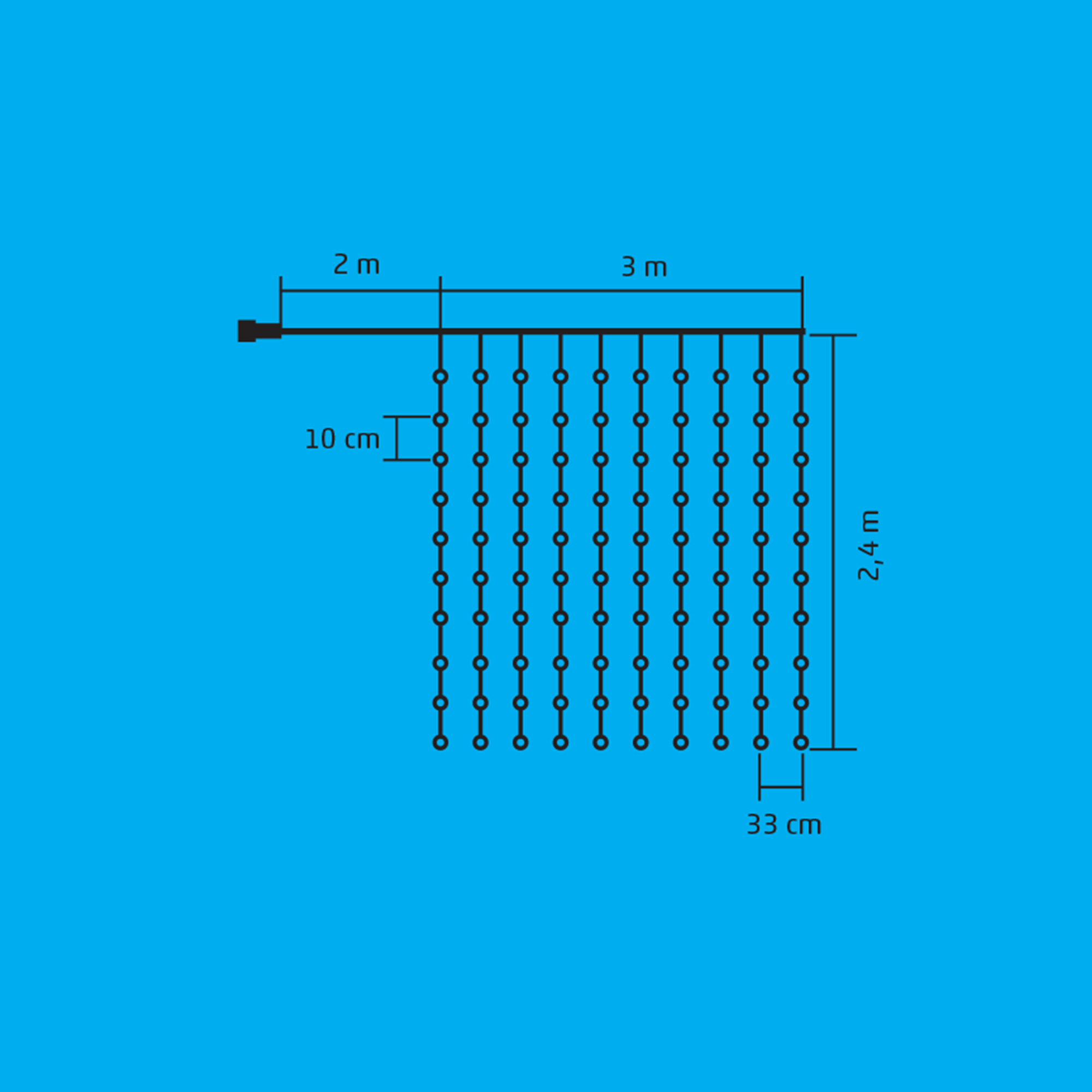 Egy fényfüzér diagramja a hosszúság és a távolság mérésével.