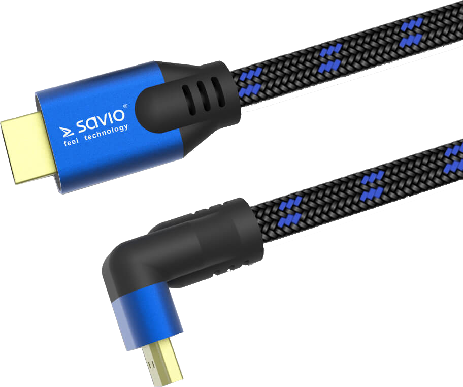Kék-fekete HDMI kábel csatlakozókkal.