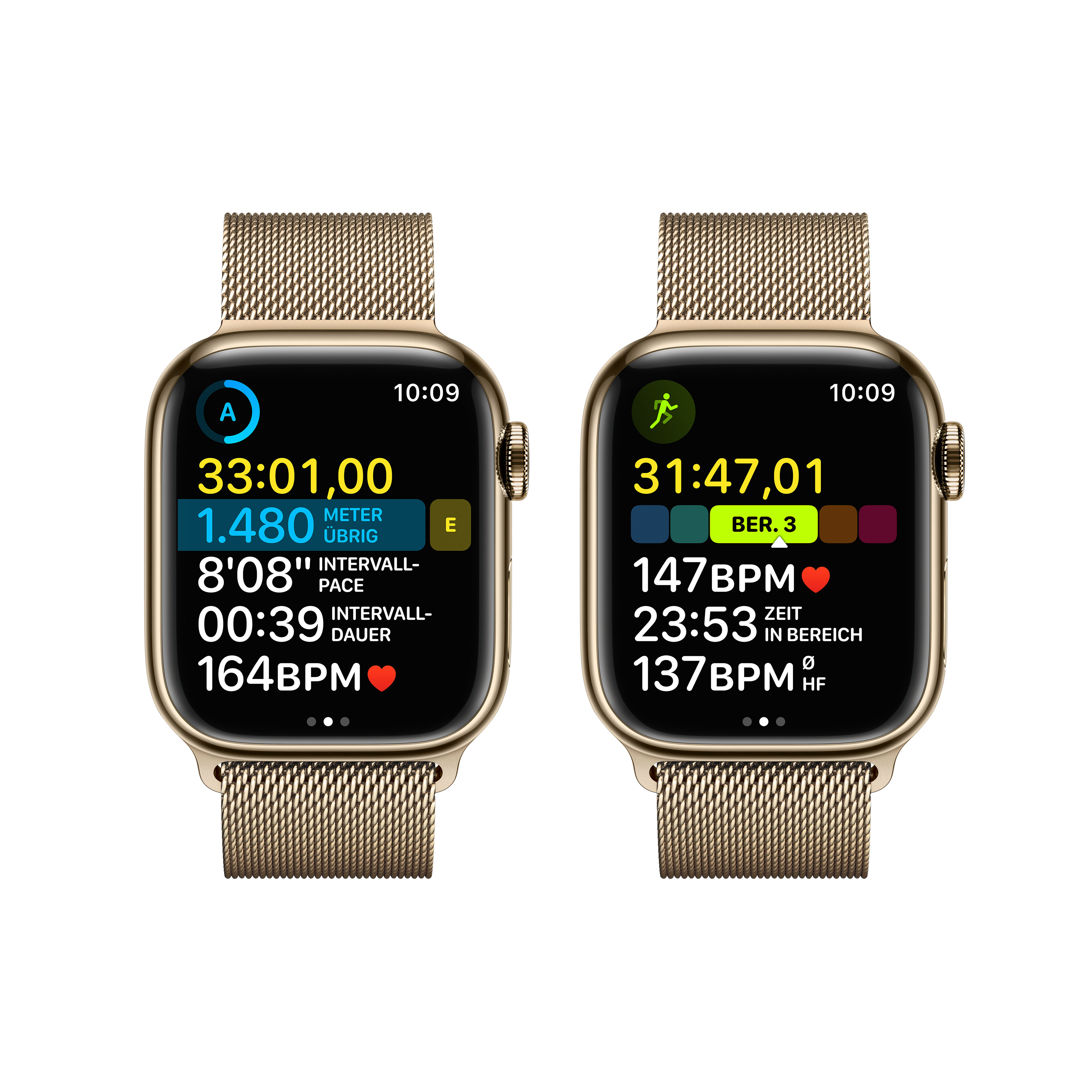 APPLE Watch Series 8 (GPS + Cellular) 45 mm Smartwatch Edelstahl Milanaise, 140 - 220 mm, Armband: Gold, Gehäuse: Gold