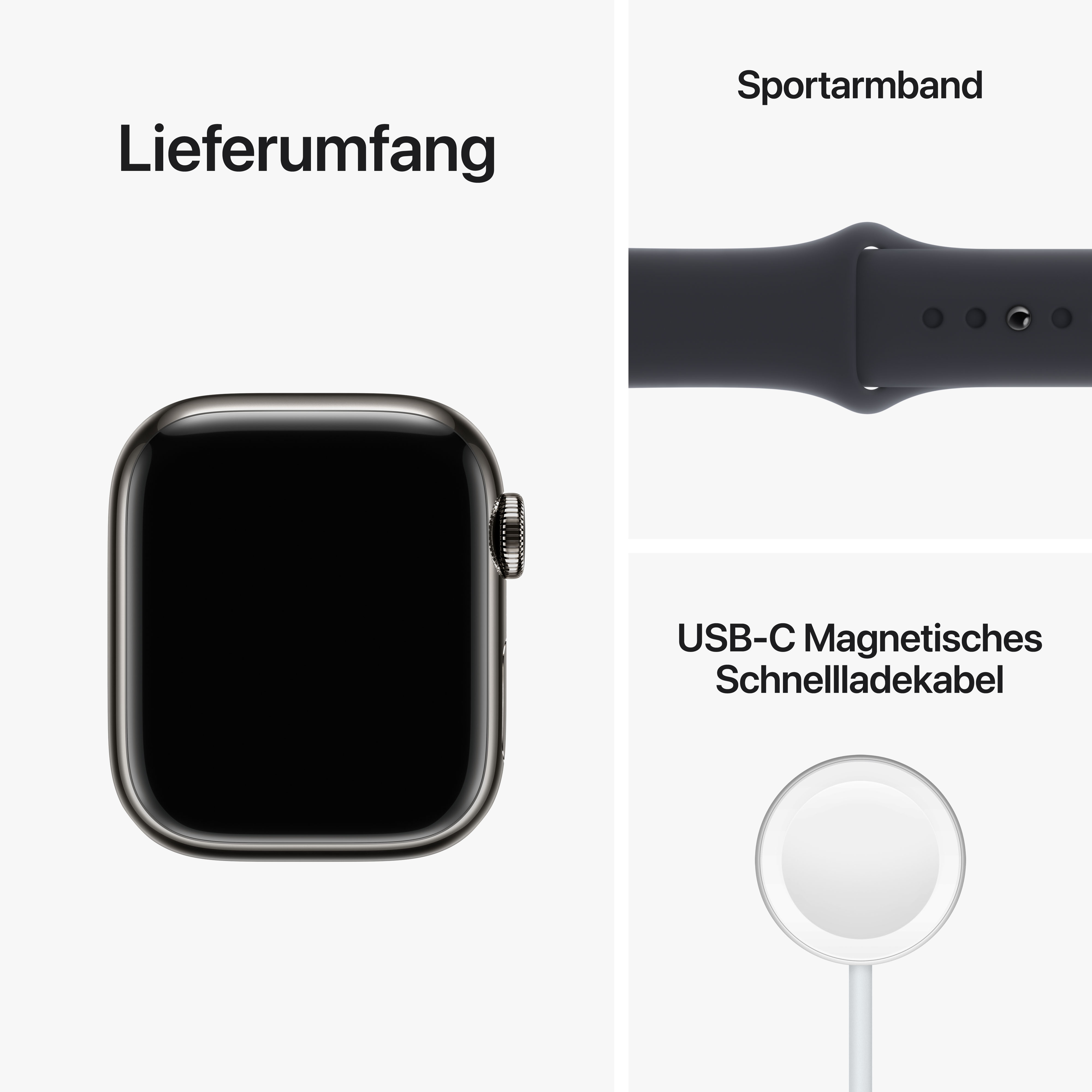 Gehäuse: Smartwatch (GPS Series Fluorelastomer, APPLE Graphit Armband: mm Edelstahl 200 8 mm, Cellular) 41 Watch Mitternacht, - + 130