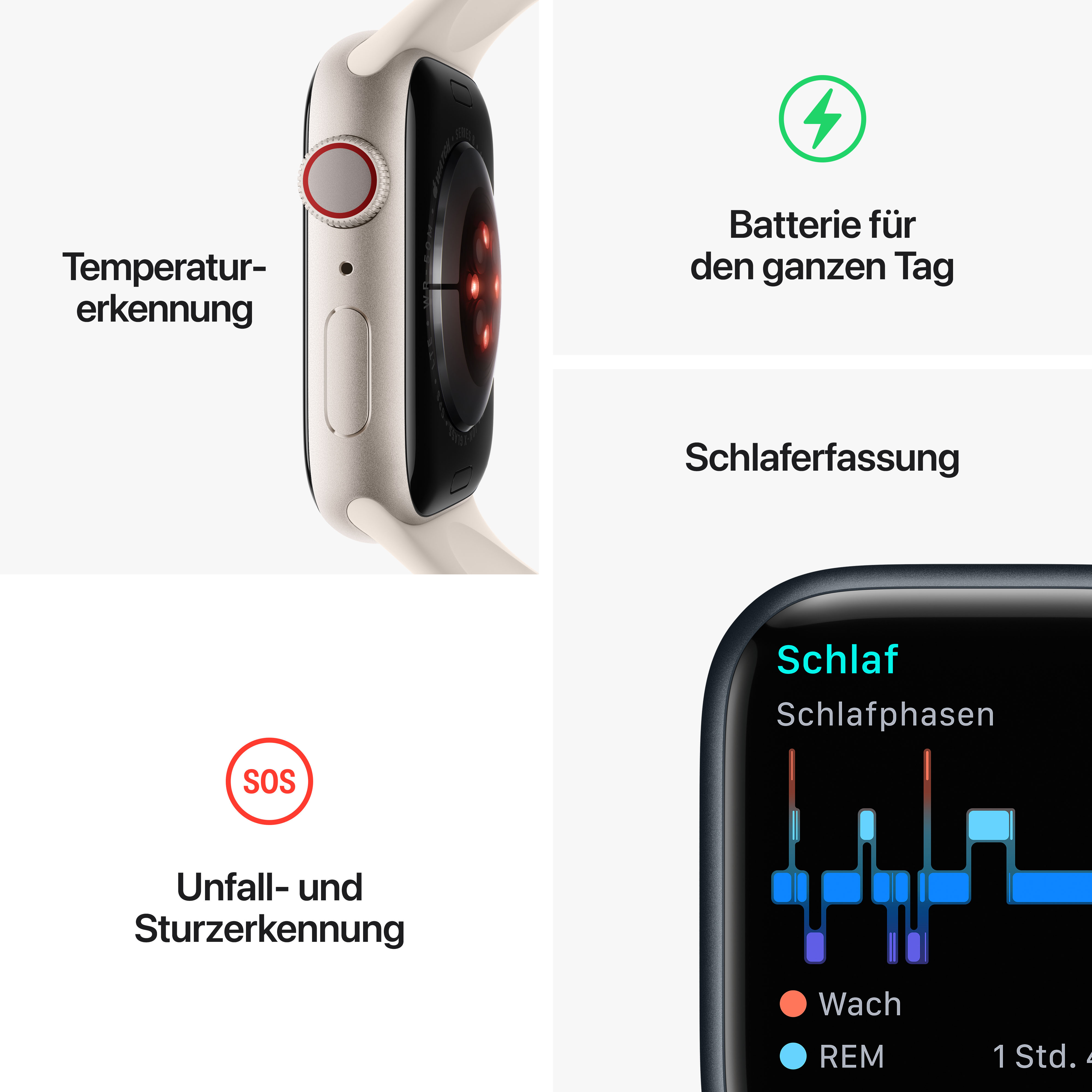 APPLE Watch Series 8 (GPS Armband: Edelstahl - mm, 200 Silber Cellular) Fluorelastomer, 41 Gehäuse: Smartwatch mm Weiß, + 130
