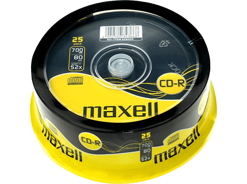 MAXELL CD-R80 írható CD lemez, 25 db, hengeres, 700MB (628522)