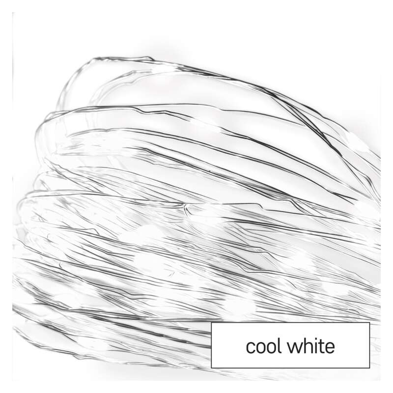 Hideg fehér fények vázlata, a 'cool white' szavakkal egy fehér dobozban.