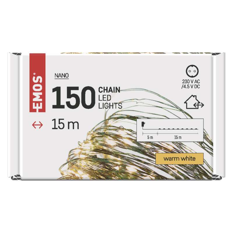Doboz 150 meleg fehér LED-del és 15m hosszúsággal.