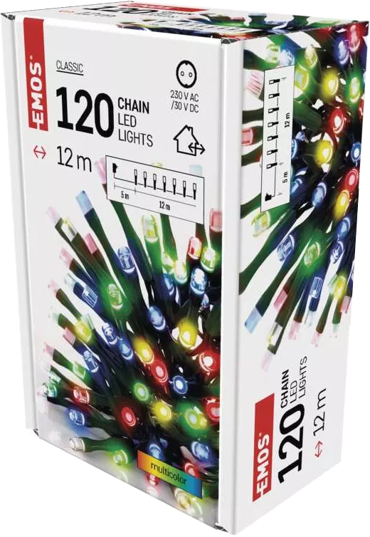 EMOS kültéri és beltéri, LED fényfüzér, 12 méter, 120 LED, többszínű (D4AM03)
