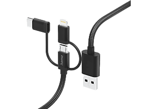 HAMA FIC E3 3 in 1 Micro USB-Type-C-lightning kabel, 1,5 méter, fekete (201536)