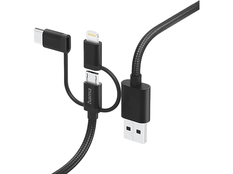 HAMA FIC E3 3 in 1 Micro USB-Type-C-lightning kabel, 1,5 méter, fekete (201536)