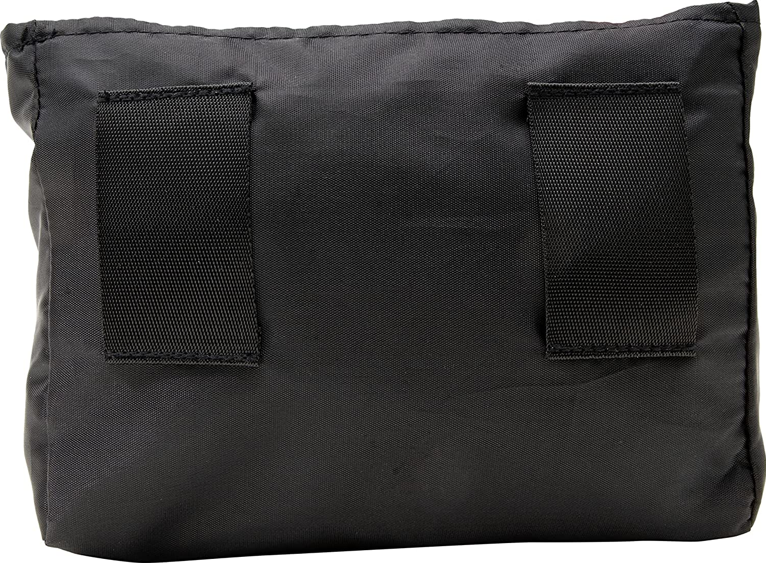 Sac rectangulaire noir avec deux lanières noires au dos, tissu noir uni.