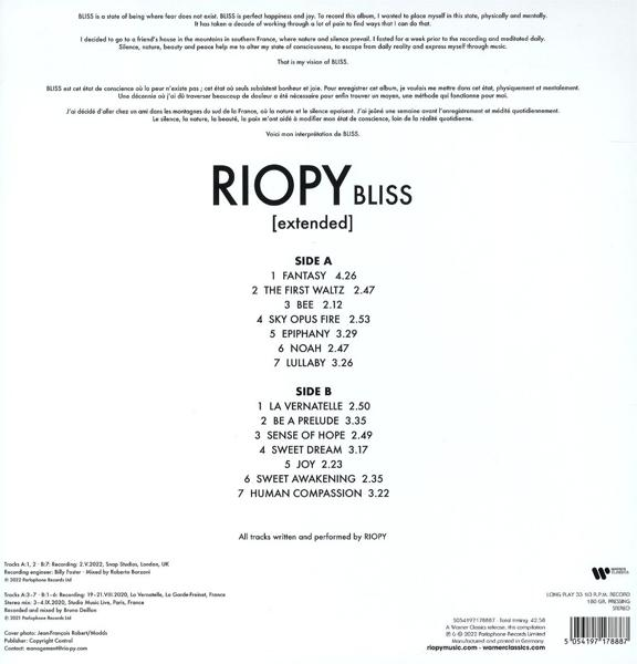Ein Musikalbumcover mit dem Titel RIOPY BLISS [extended].