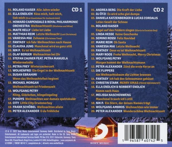 CD-Cover mit Titelliste, Schneelandschaft und Weihnachtsthema.
