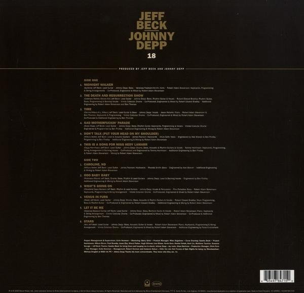 Rückseite eines Jeff Beck und Johnny Depp Albums '18' mit Titelliste.