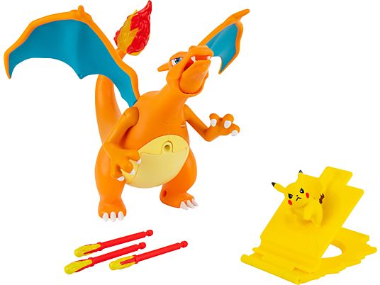 JAZWARES Pokémon Flame & Flight Deluxe - Glurak & Pikachu - Action figure interattiva (Multicolore)