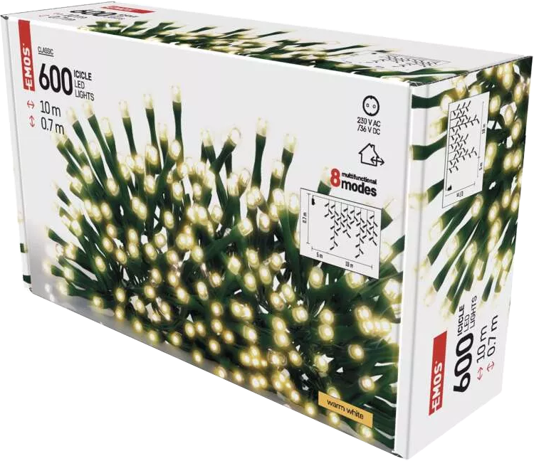 Dobozos füzérfények, zöld vezeték, meleg fehér LED-ek, 600 lámpa, 10m hosszú.